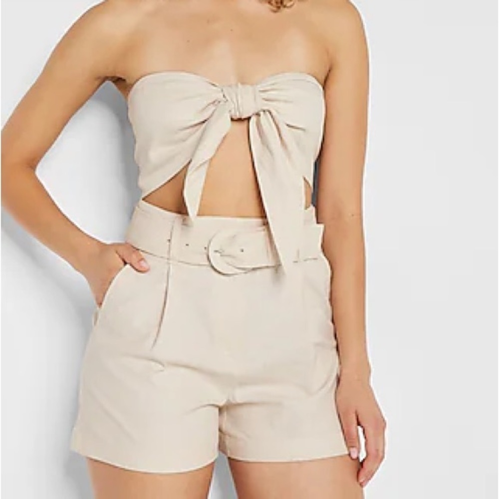Beige Linen Blend Shorts